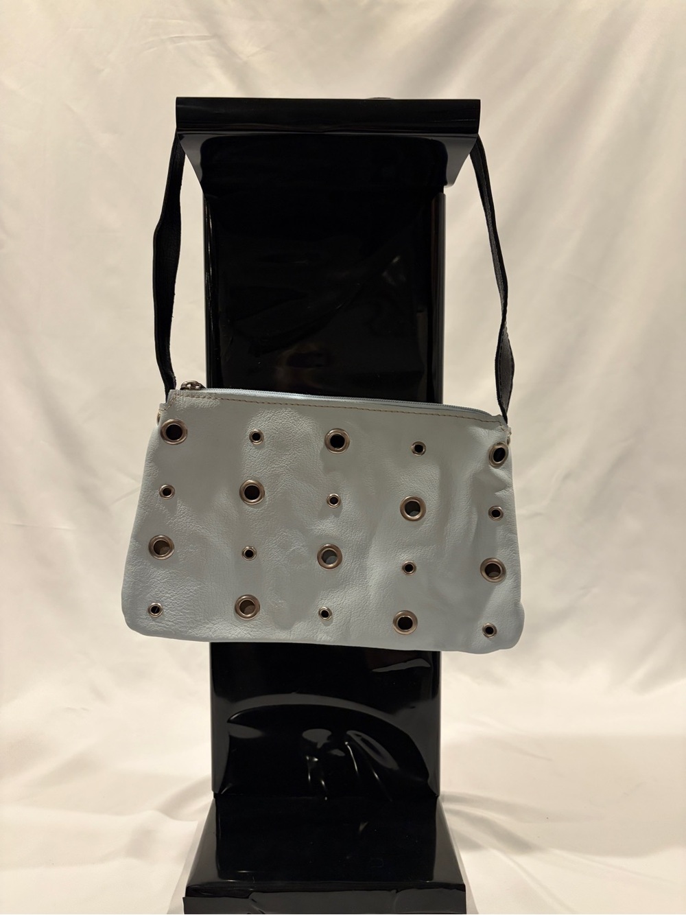 LWI Designs Light Blue Leather Purse w/ Metal Ringlets